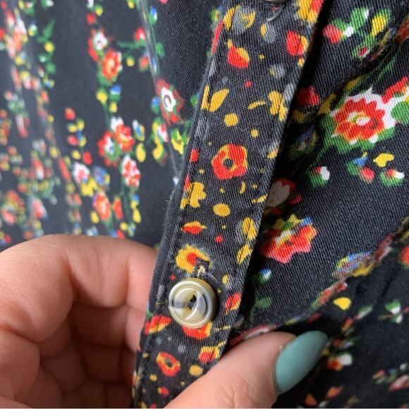 Maeve Anthropologie Marlie Button-front Chambray Tunic dark tiny florals size 14 - Picture 7 of 10